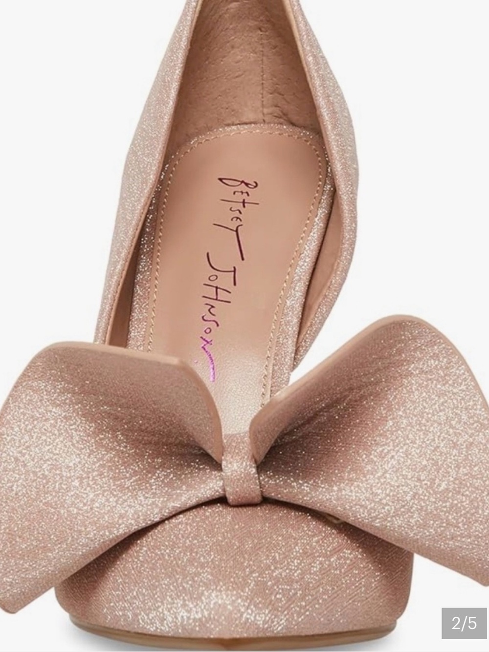 Betsey Johnson Blush Glitter Bow Pump with Gold Heel - Picture 2 of 6